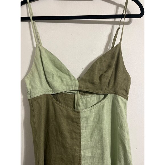 MATTHEW BURCH Kimmie Colorblock Cutout Linen Mini Dress Spaghetti Straps - Picture 3 of 14